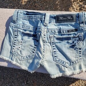 Miss Me Blue Jean Shorts Size 25 with Distressed Raw-Edge Hem